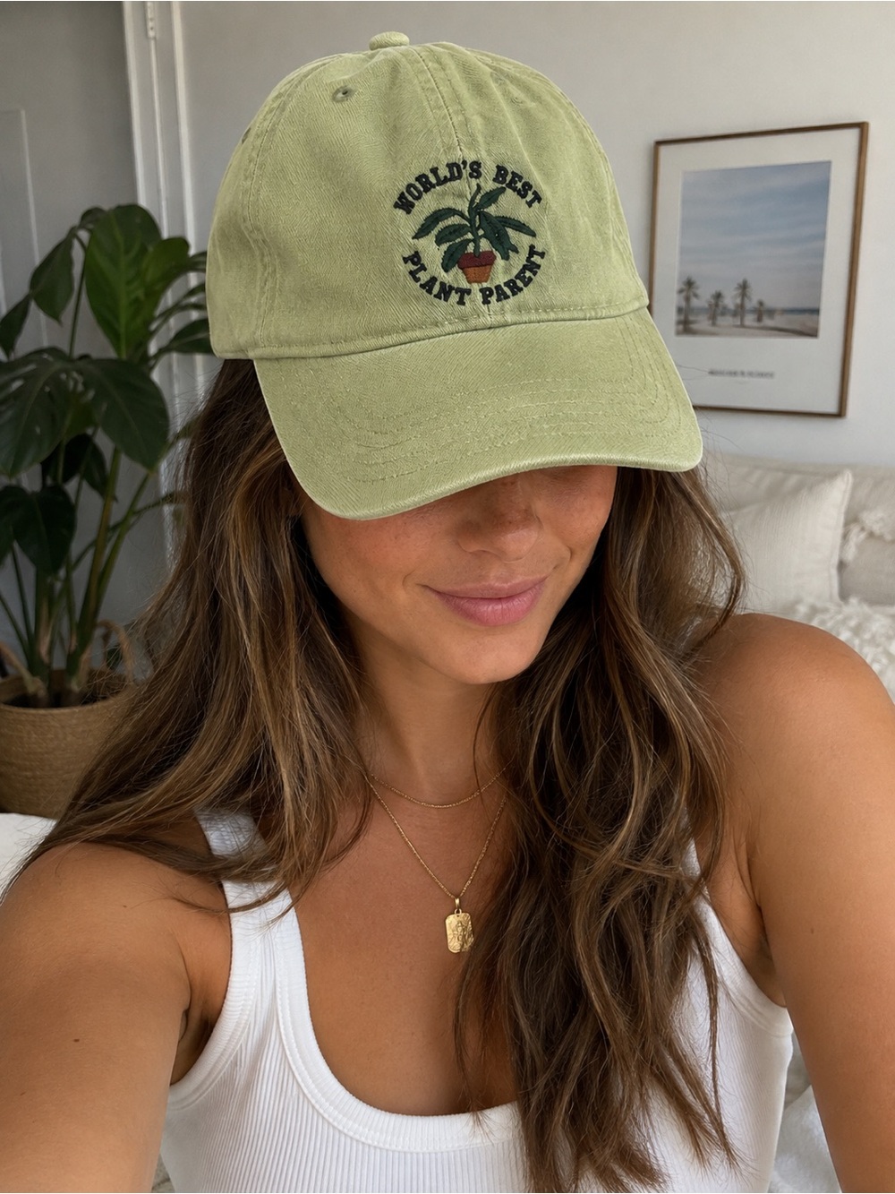 'World's Best Plant Parent' Baseball Hat Cap MAD Engine Sage Green 100% Cotton